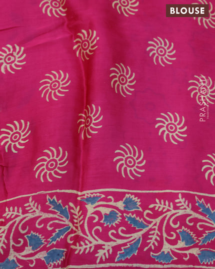 Modal silk saree pink with allover zari checks & ajrakh butta prints and zari woven pallu