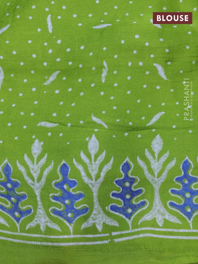 Modal silk saree fluorescent green with allover zari checks & ajrakh butta prints and zari woven pallu