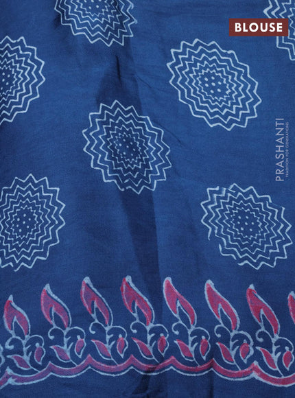 Modal silk saree blue shade with allover zari checks & ajrakh butta prints and zari woven pallu