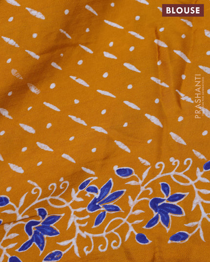 Modal silk saree mustard yellow with allover zari checks & ajrakh butta prints and zari woven pallu