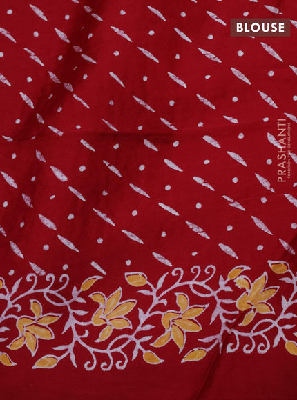 Modal silk saree red with allover zari checks & ajrakh butta prints and zari woven pallu