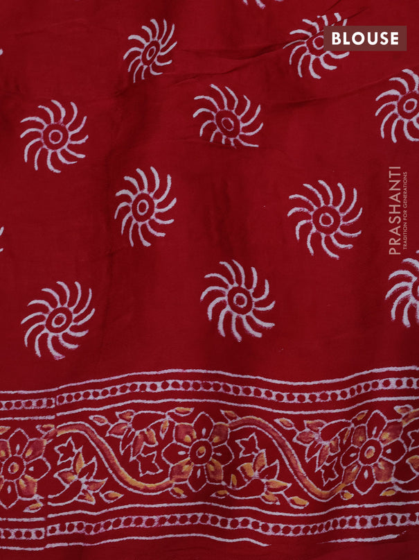 Modal silk saree red with allover zari checks & ajrakh butta prints and zari woven pallu