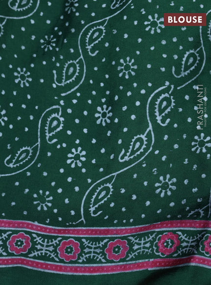 Modal silk saree green with allover zari checks & ajrakh butta prints and zari woven pallu