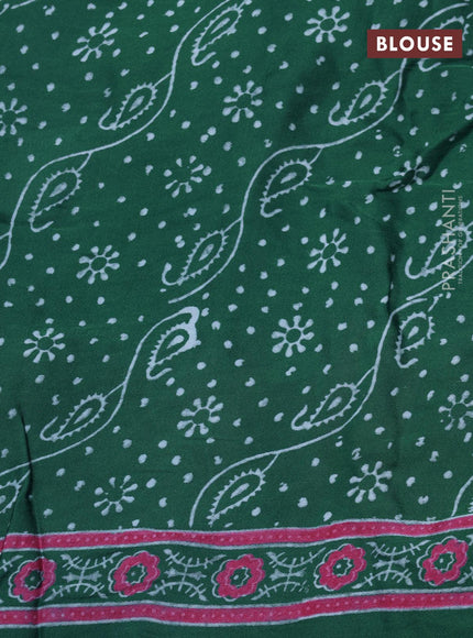 Modal silk saree green shade with allover zari checks & ajrakh butta prints and zari woven pallu