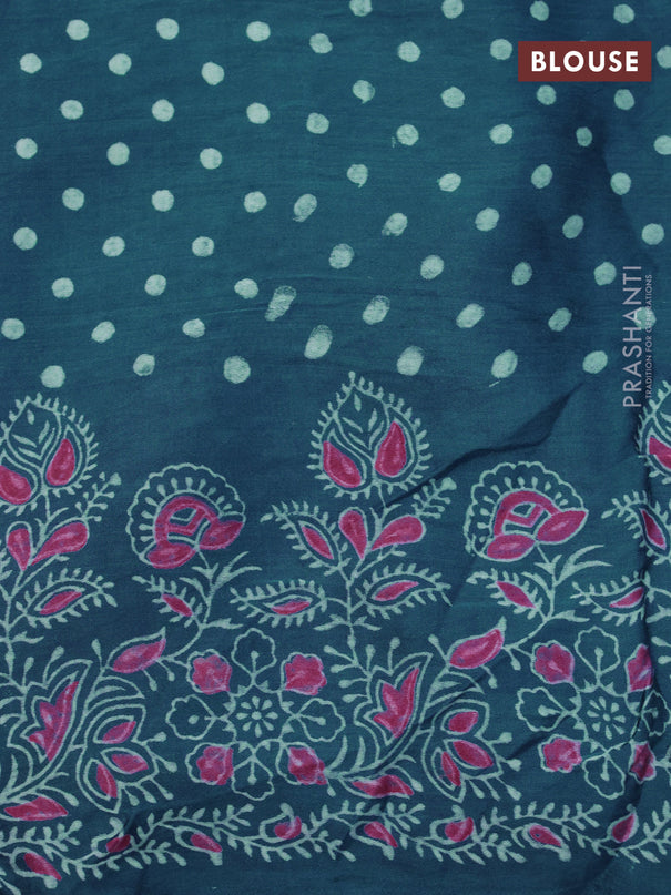 Modal silk saree blue shade with allover zari checks & ajrakh butta prints and zari woven pallu