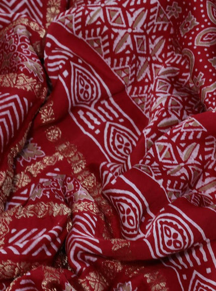 Modal silk saree red with allover zari checks & ajrakh butta prints and zari woven pallu