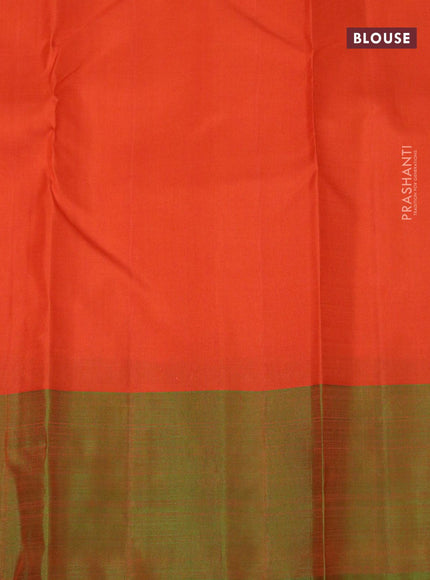 Pure kanjivaram silk saree off white with plain body and temple design ganga jamuna border