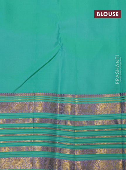 Pure kanjivaram silk saree teal green with allover zari woven buttas and zari woven border