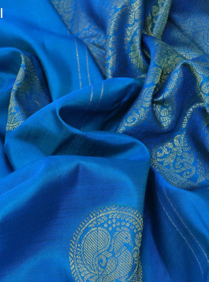 Pure kanjivaram silk saree dual shade of blue with annam zari woven buttas and rich zari woven border