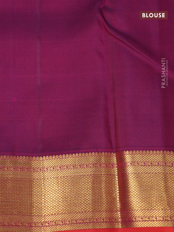 Pure kanjivaram silk saree dark magenta pink and orange with annam zari woven buttas and zari woven border
