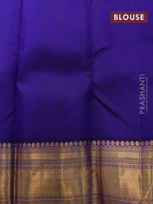 Pure kanjivaram silk saree peach pink and blue with zari woven buttas and zari woven border