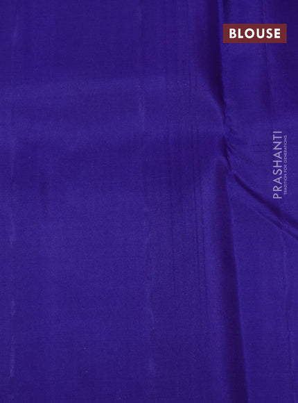 Pure kanjivaram silk saree peach pink and blue with zari woven buttas in borderless style