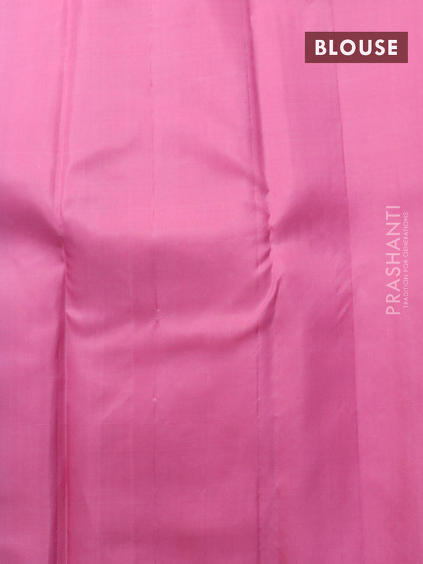 Pure kanjivaram silk saree cs blue and pastel pink with allover zari weaves in borderless style