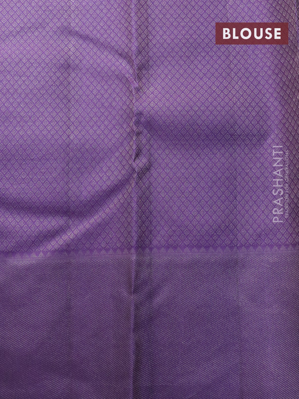 Pure kanjivaram silk saree pastel green and violet with allover silver zari woven butta weaves and zari woven butta border