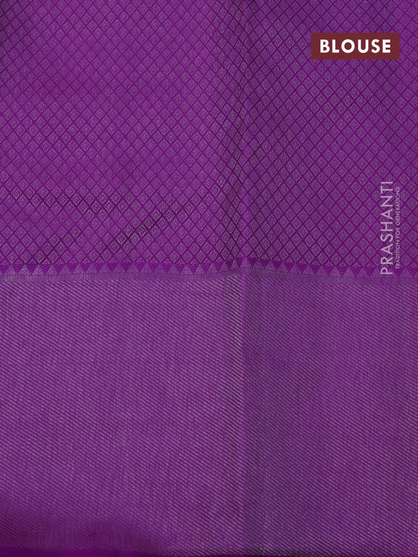 Pure kanjivaram silk saree pastel grey and purple with allover zari woven butta weaves and silver zari woven border
