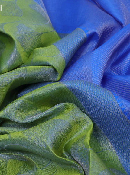 Pure kanjivaram silk saree light green and cs blue with allover silver zari woven butta weaves and silver zari woven border