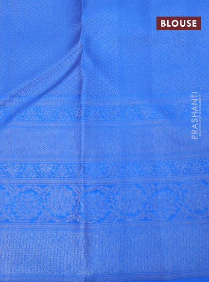 Pure kanjivaram silk saree light green and cs blue with allover silver zari woven butta weaves and silver zari woven border