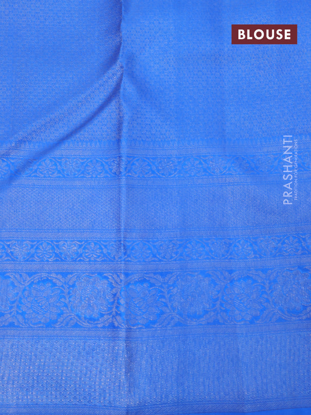Pure kanjivaram silk saree light green and cs blue with allover silver zari woven butta weaves and silver zari woven border