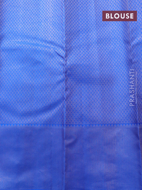 Pure kanjivaram silk saree blue shade and blue with allover silver zari woven butta weaves and silver zari woven border