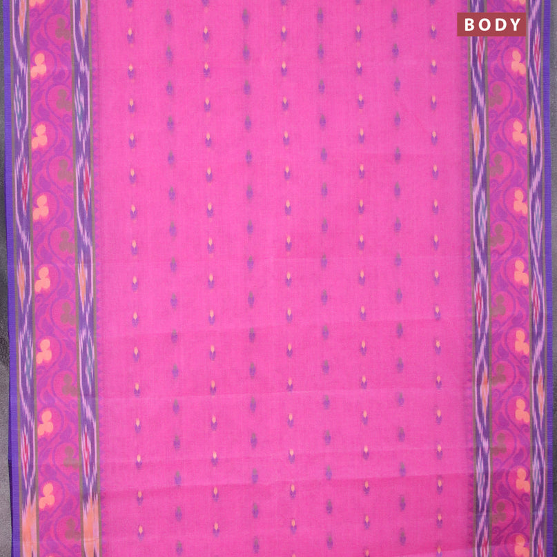 Bengal cotton saree magenta pink and blue with thread woven buttas and thread woven border without blouse