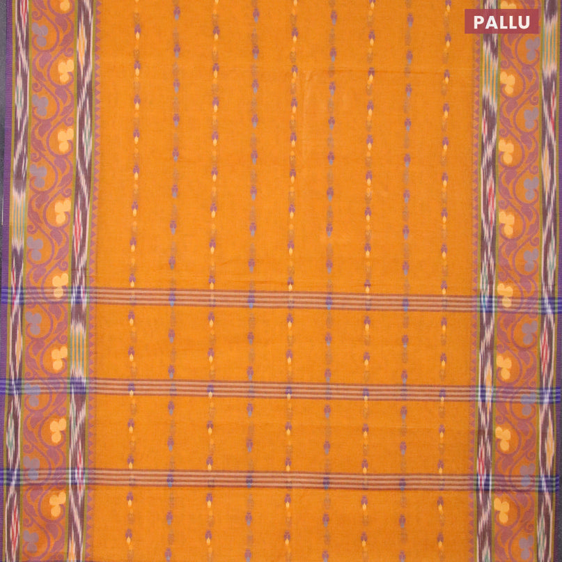 Bengal cotton saree mustard yellow and blue with thread woven buttas and thread woven border without blouse