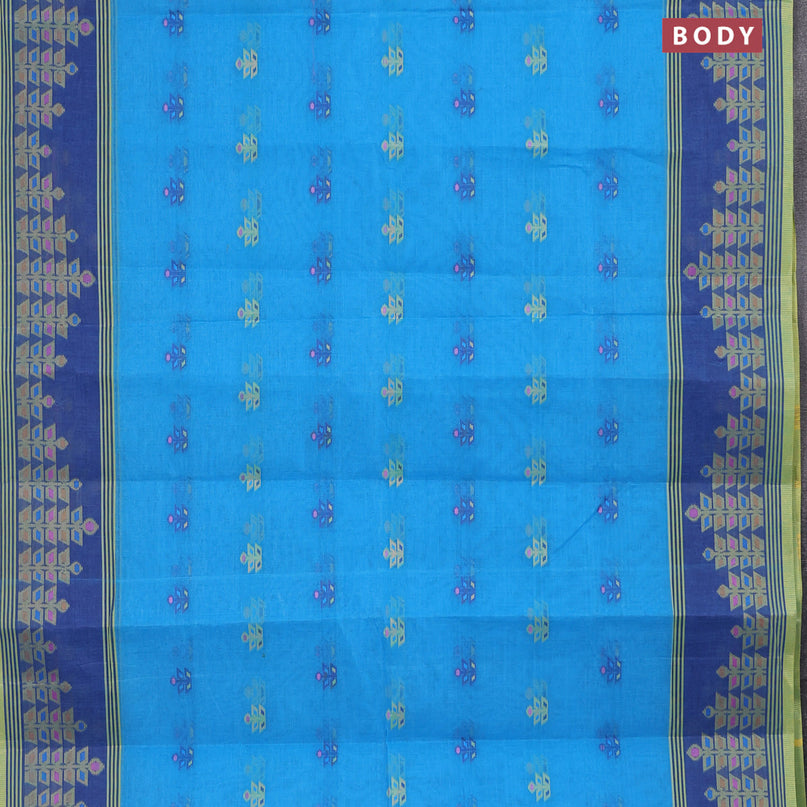 Bengal cotton saree cs blue and blue with allover thread weaves and thread woven border without blouse