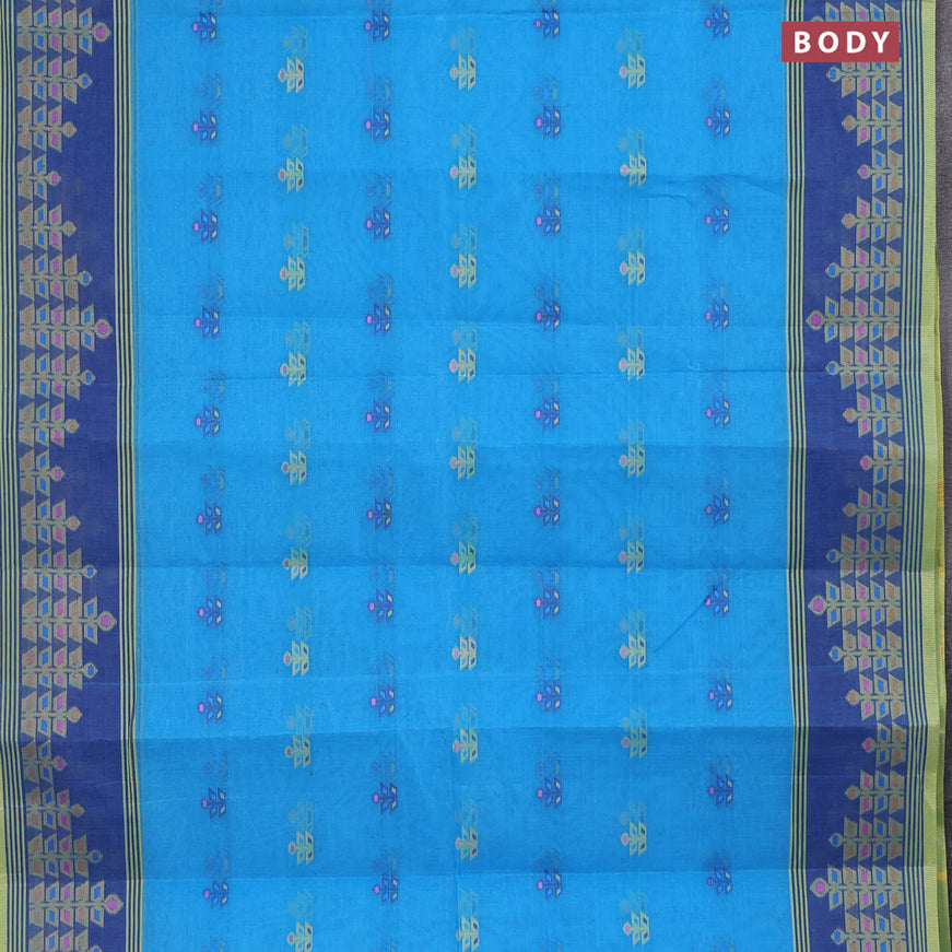 Bengal cotton saree cs blue and blue with allover thread weaves and thread woven border without blouse