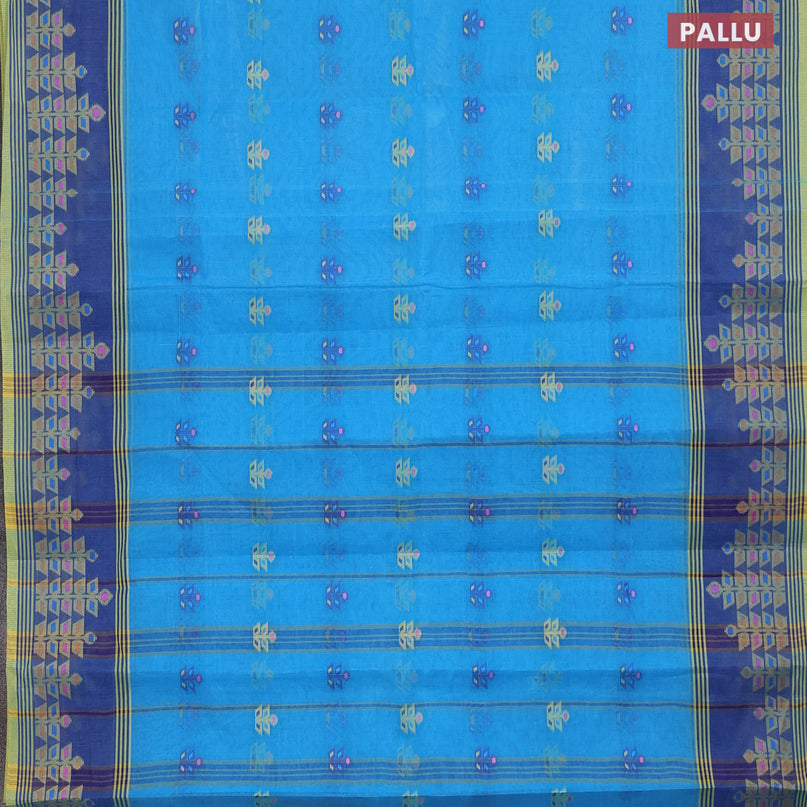 Bengal cotton saree cs blue and blue with allover thread weaves and thread woven border without blouse