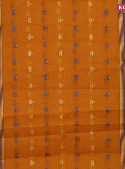 Bengal cotton saree mustard yellow and blue with allover thread weaves and thread woven border without blouse