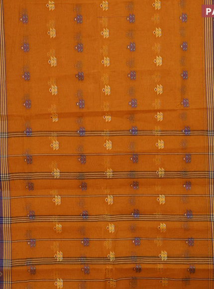 Bengal cotton saree mustard yellow and blue with allover thread weaves and thread woven border without blouse