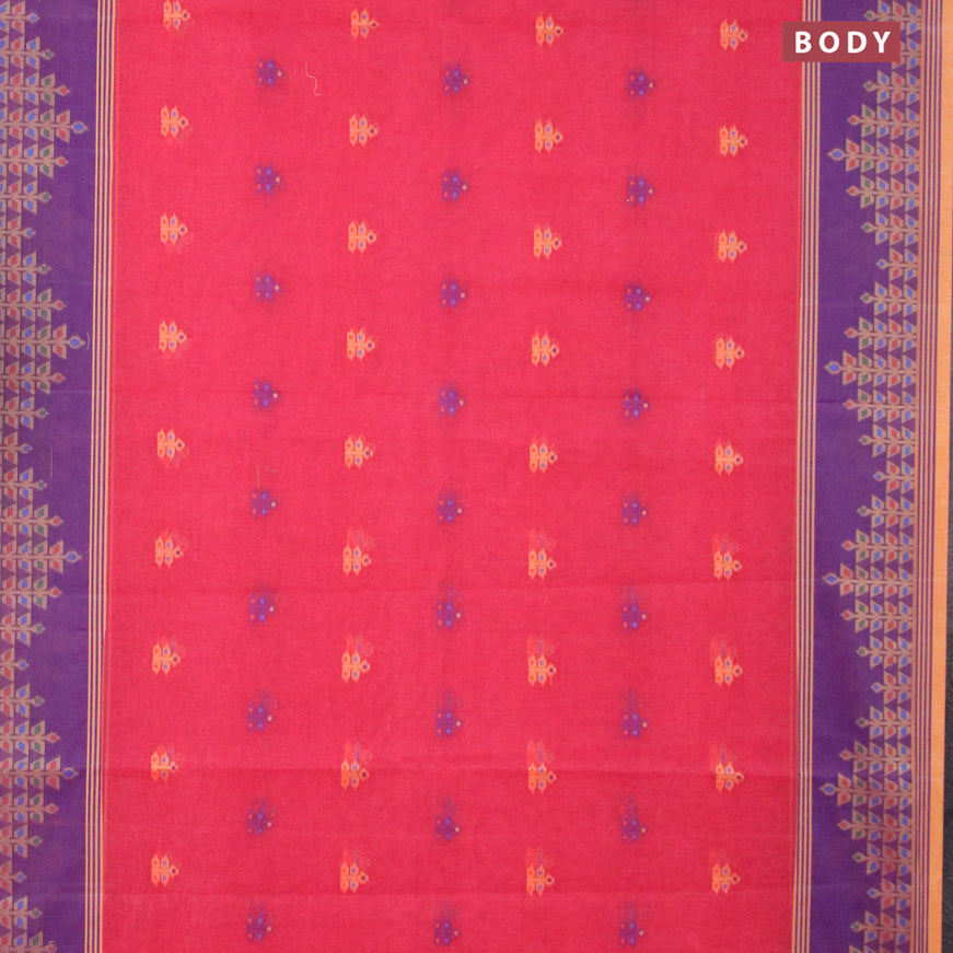 Bengal cotton saree pink and blue with allover thread weaves and thread woven border without blouse