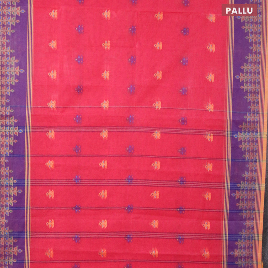 Bengal cotton saree pink and blue with allover thread weaves and thread woven border without blouse