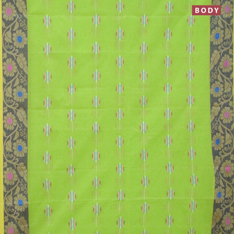 Bengal cotton saree fluorescent green and lime yellow with thread woven buttas and thread woven border without blouse