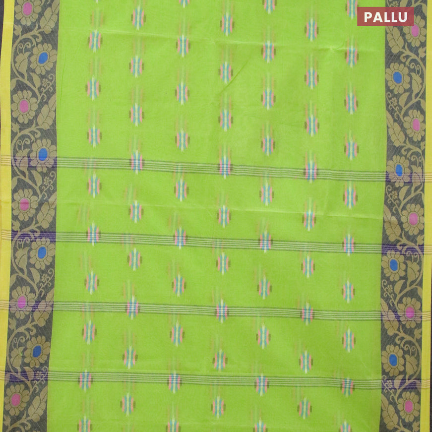 Bengal cotton saree fluorescent green and lime yellow with thread woven buttas and thread woven border without blouse