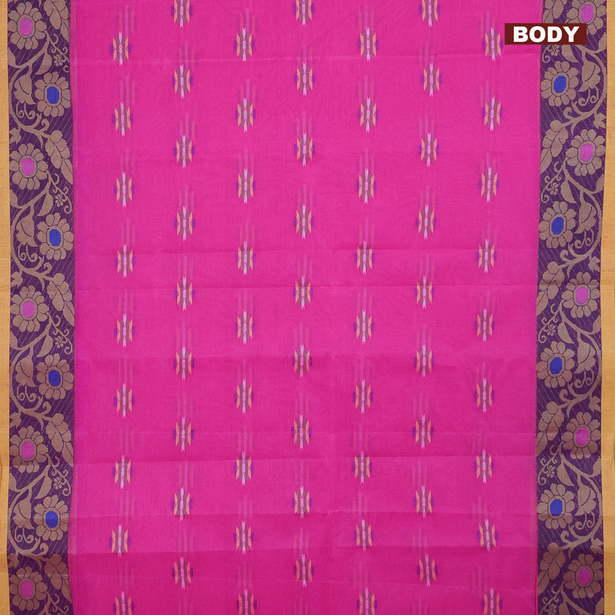 Bengal cotton saree pink and blue with thread woven buttas and thread woven border without blouse