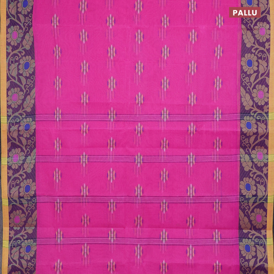 Bengal cotton saree pink and blue with thread woven buttas and thread woven border without blouse