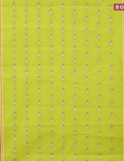 Bengal cotton saree fluorescent green and yellow with thread woven buttas and thread woven border without blouse