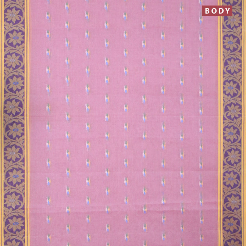 Bengal cotton saree pastel pink and yellow with thread woven buttas and thread woven border without blouse