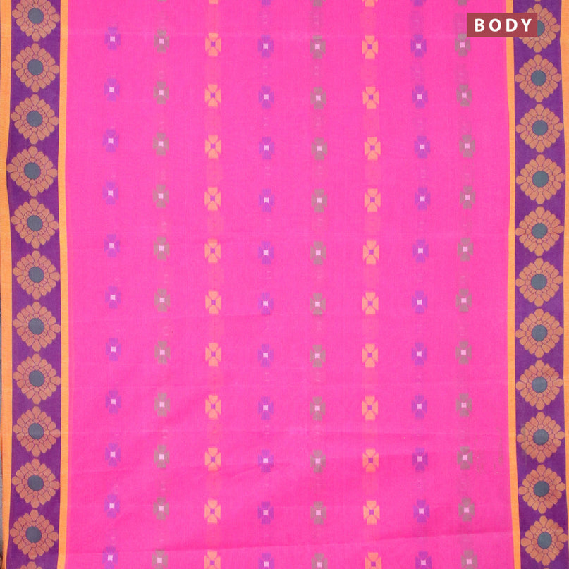 Bengal cotton saree pink and blue with thread woven buttas and thread woven border without blouse