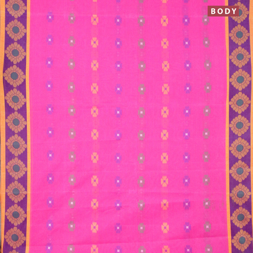 Bengal cotton saree pink and blue with thread woven buttas and thread woven border without blouse