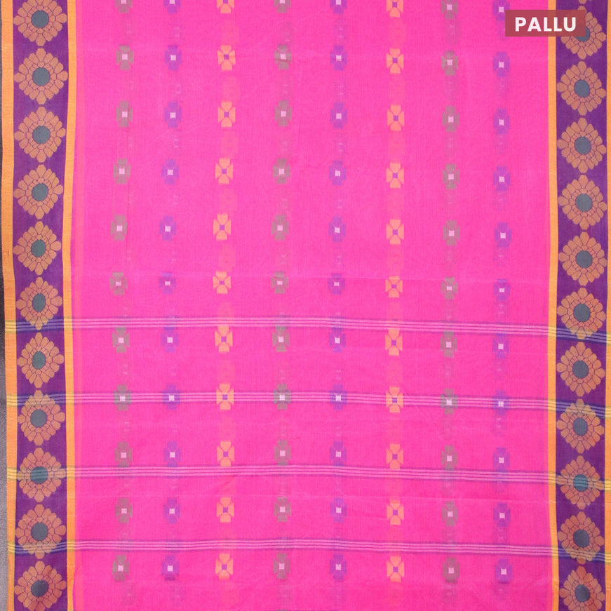 Bengal cotton saree pink and blue with thread woven buttas and thread woven border without blouse