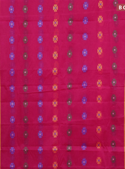 Bengal cotton saree magenta pink and blue with thread woven buttas and thread woven border without blouse