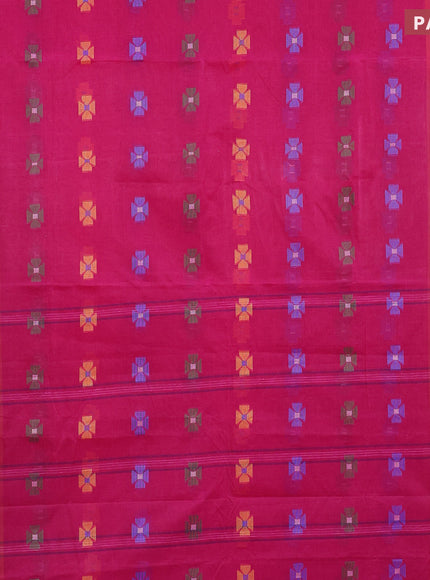 Bengal cotton saree magenta pink and blue with thread woven buttas and thread woven border without blouse