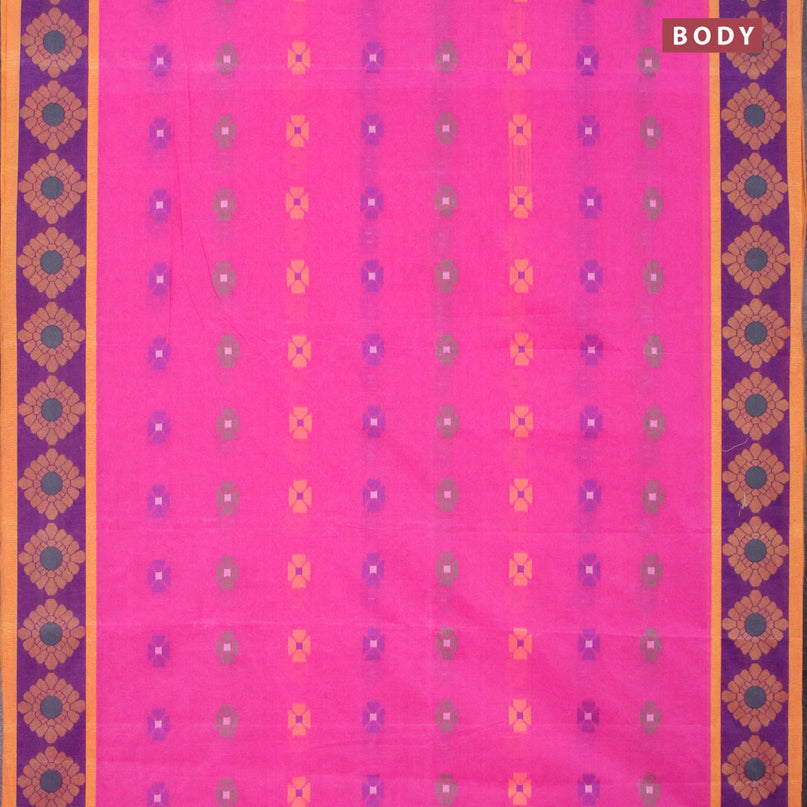 Bengal cotton saree pink and blue with thread woven buttas and thread woven border without blouse