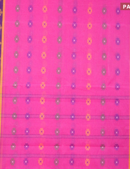 Bengal cotton saree pink and blue with thread woven buttas and thread woven border without blouse