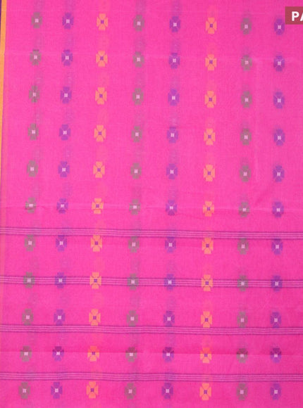 Bengal cotton saree pink and blue with thread woven buttas and thread woven border without blouse