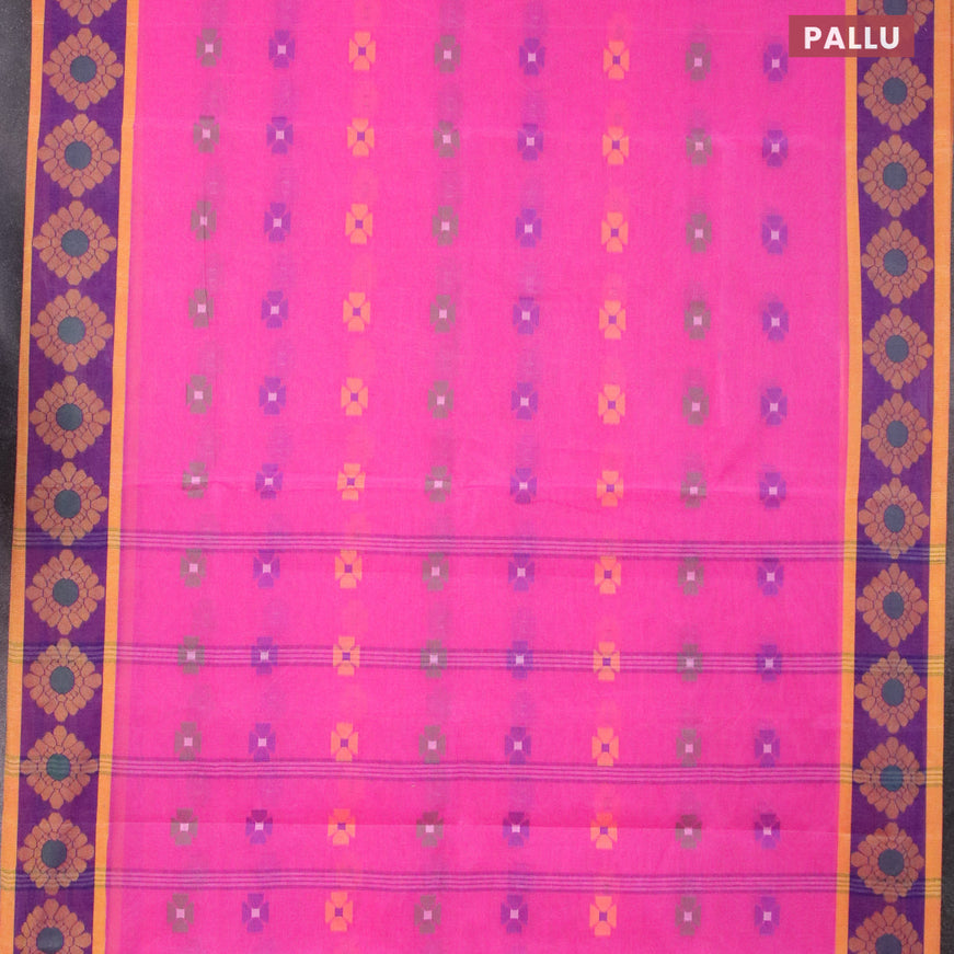 Bengal cotton saree pink and blue with thread woven buttas and thread woven border without blouse