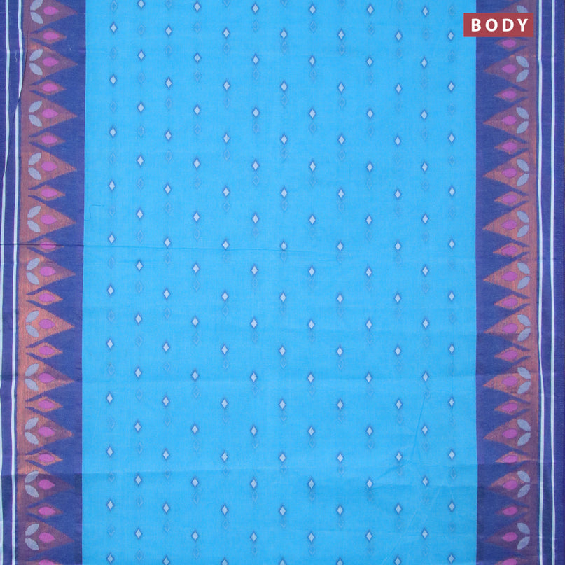 Bengal cotton saree light blue and blue with thread woven buttas and copper zari woven border without blouse