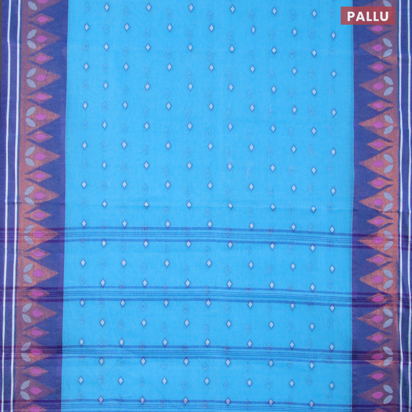 Bengal cotton saree light blue and blue with thread woven buttas and copper zari woven border without blouse