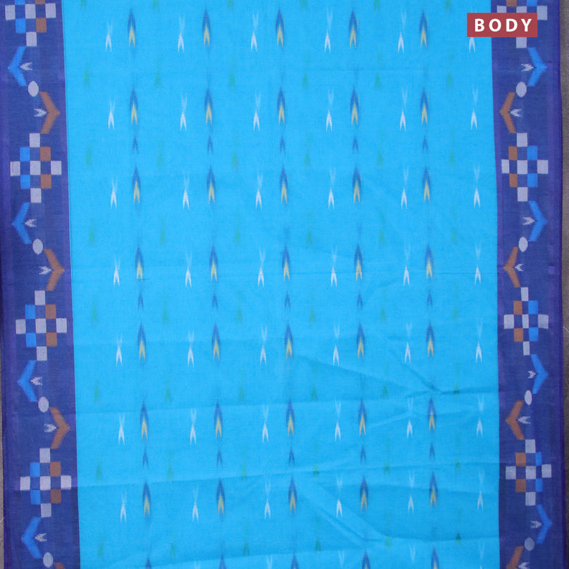 Bengal cotton saree cs blue and blue with thread woven ikat butta weaves and thread woven border without blouse